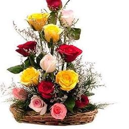 15 Mixed Roses Fresh Flowers Special Basket Arrangement (Multicolour)-image-93