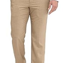 Men's Regular Fit Mid Rise Checks Pattern Poly Viscose Blend Flat Front Formal Trouser-13