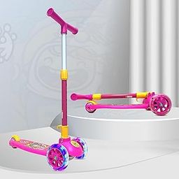 Kidsmate Speedy Kick Scooter for Kids (ISI Certified) with LED Wheel Lights, Height Adjustable Handlebar & Foldable Design & Rear Brakes for Kids of Age 3+ Years (Pink)-image-125