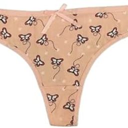 Cotton Printed Thong Underwear, Peach Colour with Butterfly Print, High Rise-image-7