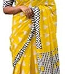 Handicrafts Women's Ikat Hand Block Print Jaipuri Cotton Mulmul Saree with Blouse Piece-4