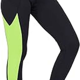 Imperative Women Color Block Gym wear Leggings Ankle Length High Waist Strechable Workout Tights Sports Fitness Yoga Track Pants | Gym Tights for Girls (Black Neon)-image-39