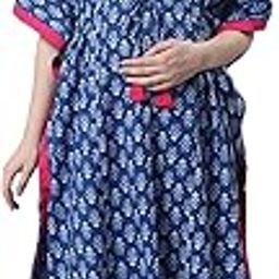 Printed Navy Blue Cotton Maternity Kaftan/Free Size/Printed/Drawstring/Nightdress/Nightwear/Full Length-17