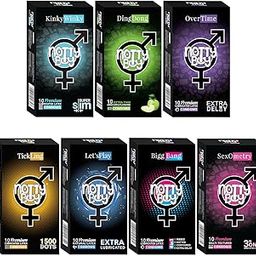 NOTTY BOY Special Honeymoon Combo Pack - Ultra Thin, Dotted, Delay, Ribbed, Extra Lubricated, Green Apple Flavoured Multi Texture Condoms - Pack of 7, 70 Pieces-2