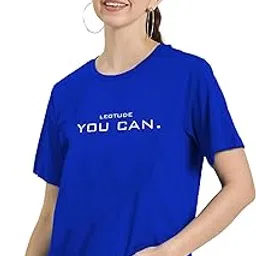 leotude Women's Boyfriend/Loose Fit Round Neck Half Sleeve Dri-Fit Tshirt (Color Blue)-picture-0