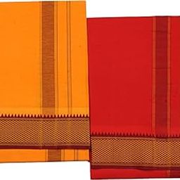 Sharan Elegance 100% Pure Cotton Men’s Dhoti/Angavastram/Panjakejam / 2 mtr Dhoti Set 2-20