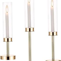 XJKLBYQ Hurricane Candle Holder 3Pcs Tall Open Ended Clear Glass Candlestick Holders with Shade Wedding Centrepieces for Table Decor Candlestick Holders-image-1