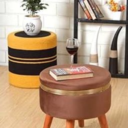PLATINUM WOOD CRAFT Foam Pouf Stool (Finish Color - Brown, Pre Assembled)-image-95