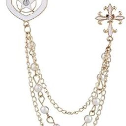 Men's & women Suit Shirt Stud Lapel Pin Chain Tassel Brooch Pin with Crystal Chain(Golden white)-picture-37