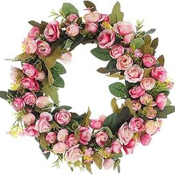 ARTISOUL® Door Wreaths Artificial Art Circle Garland 17.72 Inch Fall Wreath for Porch Deep Pink | Home Decor | Floral Decor-image-33