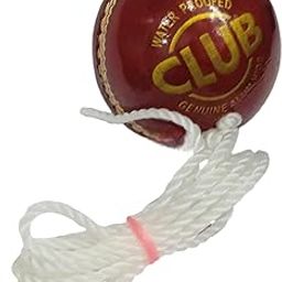 REINDEER Club Cricket Practice Ball with String, Genuine Leather, Red-image-3