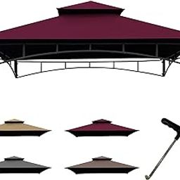 CoastShade 8x 5 Grill BBQ Gazebo Double Tiered Replacement Canopy Roof Outdoor Barbecue Gazebo Tent Roof Top,Burgundy-image-9