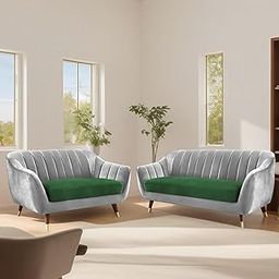 TANAVE Nayra 3+2 Seater Velvet Channel Chesterfield Sofa Set for Living Room | Luxury Green & Grey Tufted Sofa | Solid Wood Frame-image-21