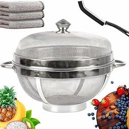 Home Elem 12 inch fruit basket with lid net cover | stainless steel fruits storage basket fruit basket for dining table vegetable storeg basket kitchen (12 INCH)-picture-10
