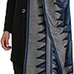 Mens Wool Silk Stole, Soft Geometric Woven design, Blue-image-44