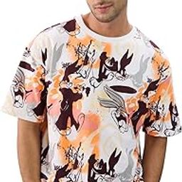 Official Looney Tunes: Bugs Bunny Men and Boys Short Sleeves Round Neck Multicolor All Over Printed Cotton Oversized T-Shirts-image-39