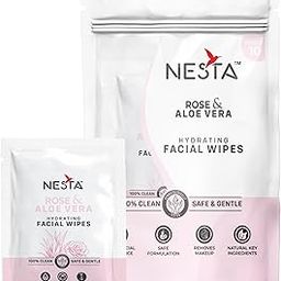 Nesta Individually Packed Soft Facial Wet Wipes for Women & Men; Rose & Aloe-Vera; Clears Dirt, Gives Fresh & Glowing Skin with Moisture; Alcohol Paraben Silicon Free, (5 Packets x 10 Wipes = 50 Wipes)-image-70