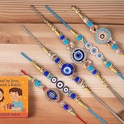 SAUDEEP INDIA Fridge Magnet with Combo of 6 Handmade Evil Eye Rakhi for Brother | Rakhi for Bhaiya | Rakhi Gift(Model: evileye-po6-rakhi) (6 Different Designs)-image-87