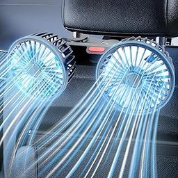 Car Fan for Backseat, USB Powered Dual Head Car Seat Headrest Fan Car Cooling Fan Rear Seat Air Circulation Fan with 360 Degree Adjustable Clip for Dashboard SUV RV Truck Sedan Home office Desktop-image-24