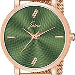 Rose Gold Mesh Chain Analog Wrist Watch for Women (Black/Green Dial)-image-27