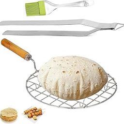 LMR3 Papad Jali Roast With Spatula and Tong, Paneer Grill, Roti Maker, Barbeque Round Jali Roaster Chapati Toast Grill Wooden Handle Vegetable tandoor net, Baigan Bharta Pack of 3-image-27