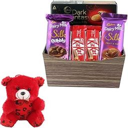SFU E Com Lovely Handcrafted Basket With Chocolates | Valentine Teddy Bear With Chocolate Combo | Valentine Chocolate Hamper | 1020-41