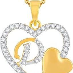 Love Heart Pendant "D" Letter Gold Plated for Girls Women Men Unisex Couple Alphabet Pendant in American Diamond alphabet Cubic Zirconia Brass Chain Pendant Gold-plated Cubic Zirconia Brass Pendant-image-99