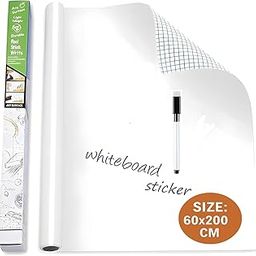NAITIK CREATION White Board Sticker for Wall with 1 Marker for School, Office, College, Self Adhesive Removable Whiteboard Sticker Wall Decal Wallpaper (60X200Cm), Vinyl-26