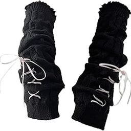 Arm Warmers Thumb Hole Gloves Winter Knitted Mittens Fashion for Women Girls black with pink ribbon|Clothing Shoes & Accessories | Womens Accessories | Gloves & Mittens|1 pair Arm Warmers-image-38