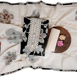 Cotton Dress Material, White with Floral Print and Lace Detail, Traditional Design-image-69
