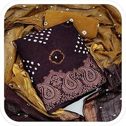 Fashion Women's Cotton Bandhani Print unStitched Salwar Suit Dress Material (Brown)-picture-33