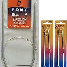 Artonezt 80 cm Aluminium Fixed Circular Knitting Needles Size No. 9 (3.75mm) + Crochet Knit Knitting Needle Aluminium Stitch Holder Set of 2 (Size: Big) Sewing Yarn Craft Knitting Tools-image-94