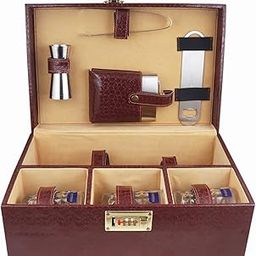 CARUZILA Faux Leather 3 Glasses Bar Set | Premium Bottle Opener with Handy Portable Leatherette Set for Car | Whiskey Glasses (Brown)-image-59