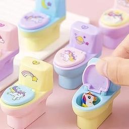 Creatives Small Toilet Shaped Sharpener with Eraser Wheel for School Kids Multi Color, Pack of (3)-image-78