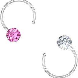 92.5-925 Sterling Silver Cubic Zirconia AD Multi Color Stud Nose Pin Combo Set for Women Girls-image-91
