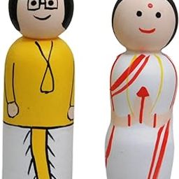 CHANNAPATNA TOYS Wooden Peg Dolls Bengali Couple Non Toxic Colors (2 Years+) - Set of 2 Wooden Dolls | Pretend Play, Open Ended Toys, Improves Childs Creativity-image-14
