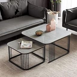 The Flourish Coffee/Nesting/Side/Center Coffee Table with Marble Finish MDF White Top Perfect for Living Room/Drawing Room/Balcony (Set of 2)-Gray Black-image-40