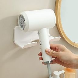 Plastic Hair Dryer Holder for Bathroom Wall Mounted Storage Hair Blow Dryer Stand Organiser Self Adhesive, White-image-22