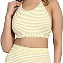 Padded Yellow Striped Two Piece Tankini Swimwear-image-67