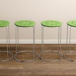 Creative Set of 4 Modern Green Round Bar Stools with Ventilated Plastic Seat, Chrome-Plated Circular Frame, and Minimalist Sleek Design – Ideal for Counters, Breakout Zones. | (Pack of 4)(Green)-image-1