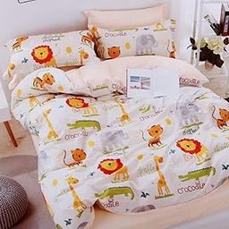 RIFTREE Glace Cotton Kids Favourite Character Cartoon Print Double bedsheet with 2 Pillow Covers- (Animals,Yellow)-image-17