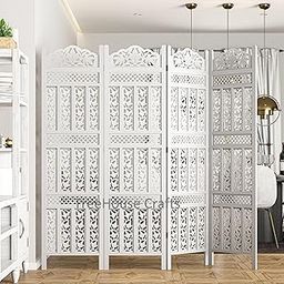6 Feet Handcrafted 4 Panel Wooden MDF Room Partition & Room Divider (White) Solid Wood Decorative Screen Partition (Floor Standing, Finish Color - White, Pre-Assembled)-image-26