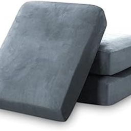 WaiStrong Square Sofa Cushions Set of 3 for Sofa | Soft Velvet Fabric Pads with Zip Cover | Chair Foam Cushions | Large Chairpad for Sitting | Indoor & Outdoor, Light Grey-3
