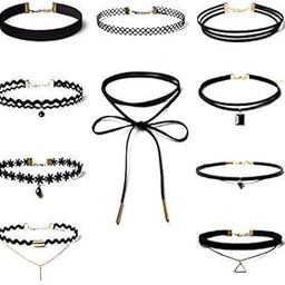 Jewellery Girls/Women'S Stylish Black Fabric Lace Choker Necklace Combo Set Of 10 Pieces (Cmb272)-12