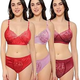 Full Coverage Bra Panty Set | Glossy Multicolor Solid | Padded Bralette | Cotton Blend | High Rise Hipster Innerwear Combo for Women-picture-7