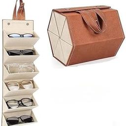 Goggles Organizer Box with 5 Slots, Foldable Sunglasses Case, Travel Sunglass Organizer, Eyeglasses Display Container Box Holder Spectacles Case for Women & Men (Black & Brown)-image-35