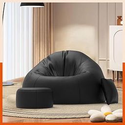 Pi Bean Bags with Beans Filled 4XL Luxura Elite Bean Bag Sofa with Free Cushion and Footrest - Official : ComfyCloud Combo (Matching Color : Regular, Black)-image-37