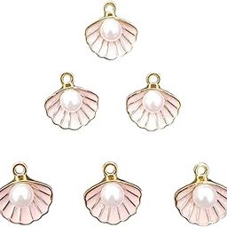 SHILPMART Shell Pearl Charms Set | Pink Enamel with White Pearl, Gold Plated, 6-Piece Collection for Jewelry Making and Craft Projects-image-29