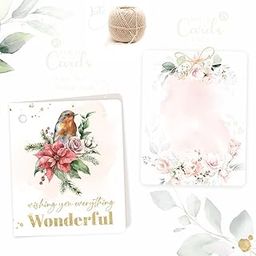 25 Note Card Gift Tags + 25 Best Wishes Fold Cards with Jute String. (Pack of 50) Watercolour Floral Design. Perfect for Gifts, Self Memos, Cake Boxes-image-23