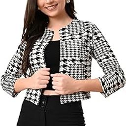Casual Black Printed Front Open Shrug for Women || Latest Stylish Summer Wear Shrugs for Women || Hip-Length Women Shrug with Back Slit || Full Sleeves Shrugs for Women-image-2
